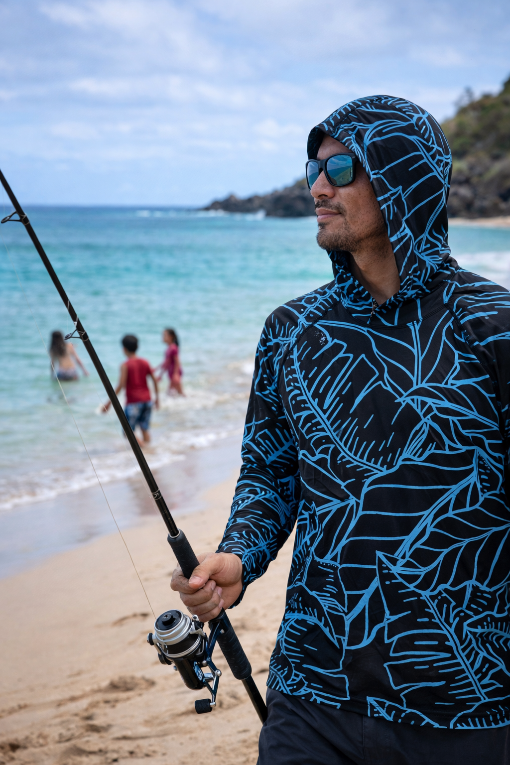Adult Waipio Midnight Hooded Aloha Sun Shirt