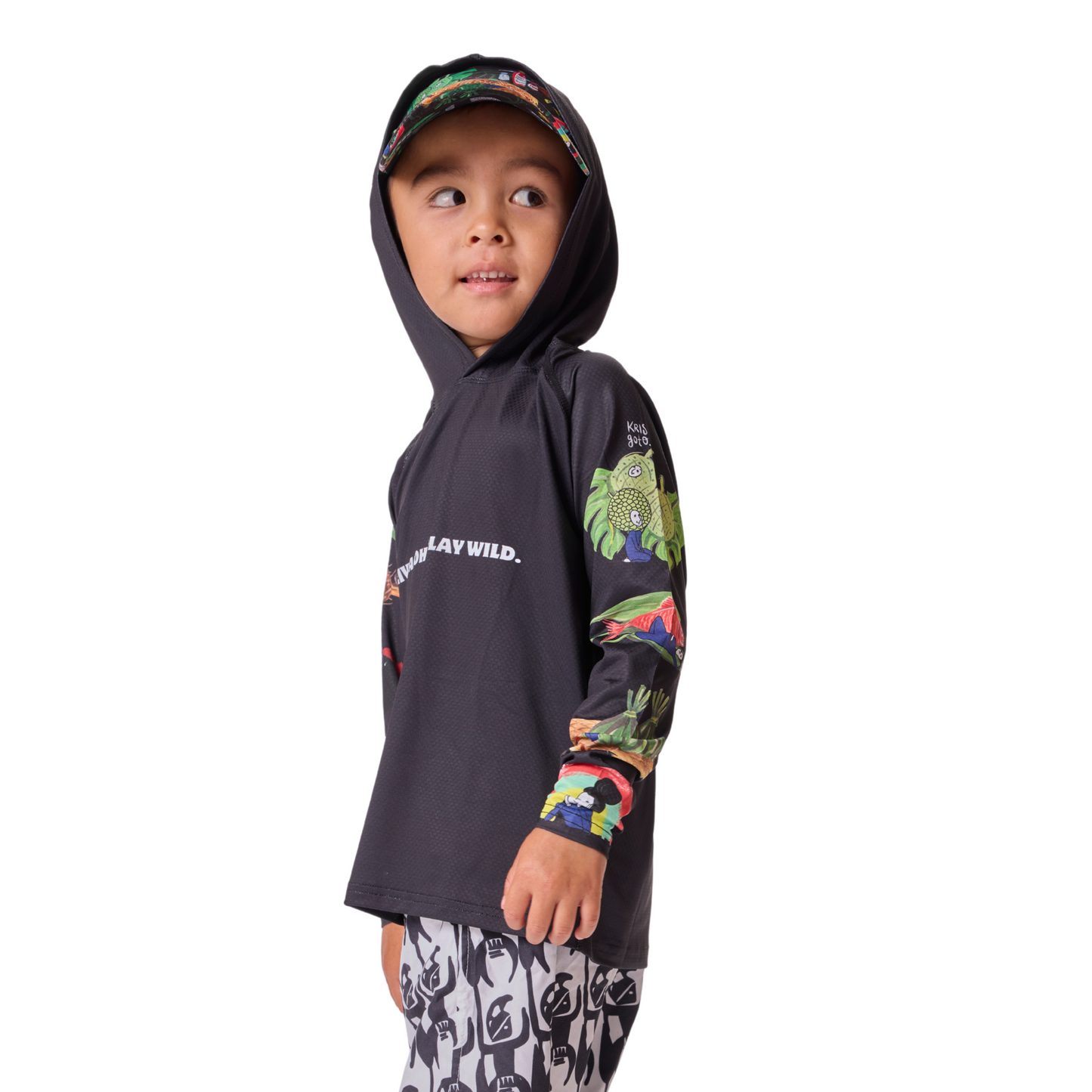 Kris Goto Collab Hooded Black Aloha Sun Shirt