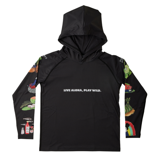 Kris Goto Collab Hooded Black Aloha Sun Shirt