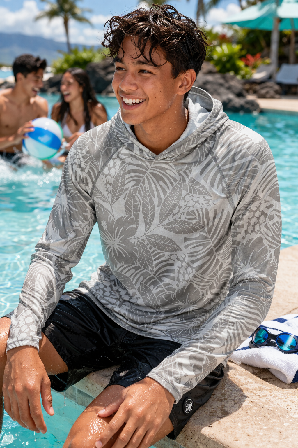 Adult Stone Blossom Hooded Aloha Sun Shirt